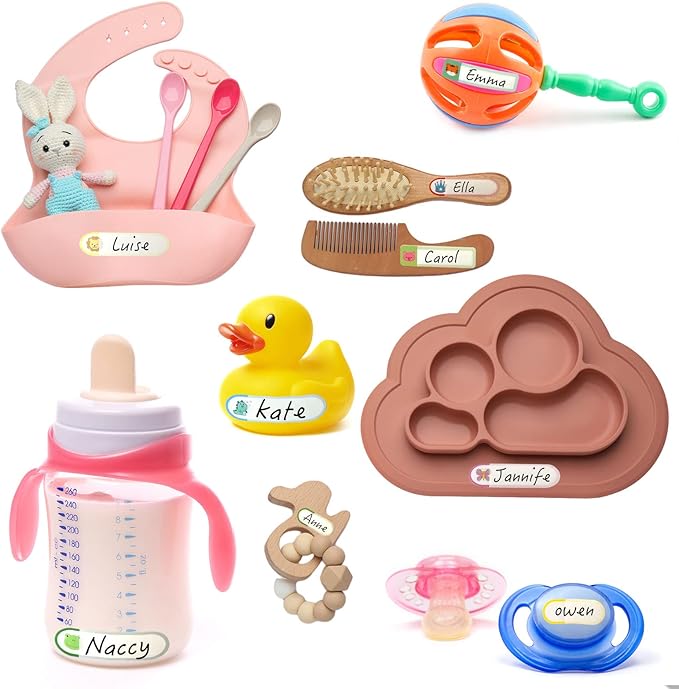 64pcs Baby Bottle Labels for Daycare Waterproof Name Stickers for Kids Toddlers Nursery Daycare Essentials Self-Laminating Write-on Name Labels Personalized
