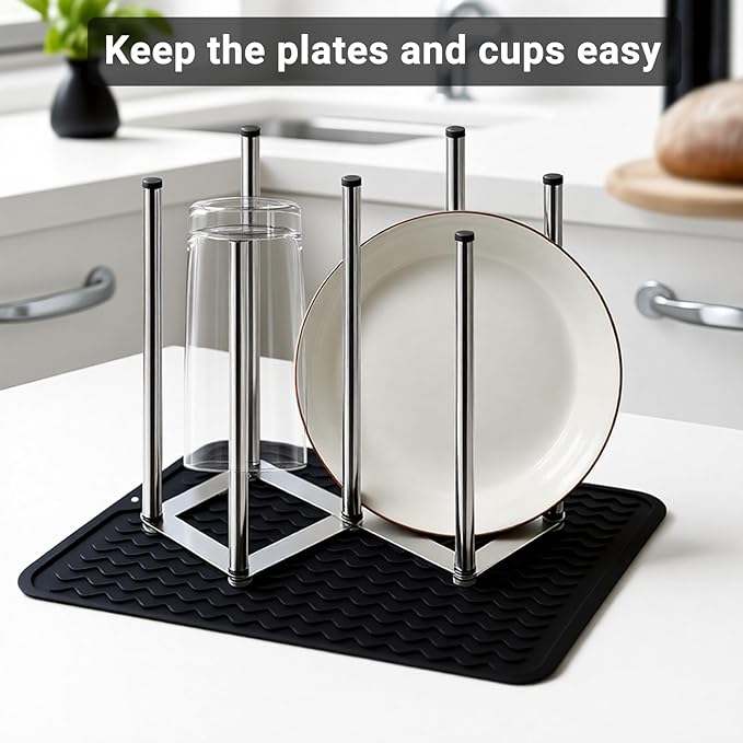 Stainless Steel Bottle Drying Rack with Non-Slip Silicone Mat – Foldable Water Bottles Dryer Stand for Cups, Tumblers, Wine Glasses & Baby Bottles, Space-Saving Countertop Bottle Rack Organizer