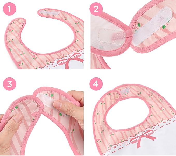 Littleforbig Cotton Waterproof Printed Pink Floral Adult Bib with Adjustable Hook-and-Loop Fastener Closure
