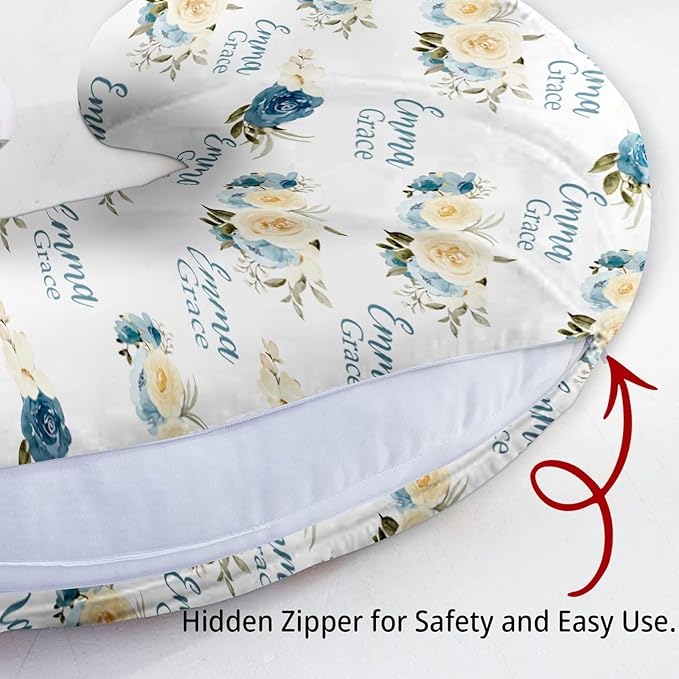 Customizable Flowers Baby Nursing Pillow Cover - Add Your Baby's Name, Ultra-Soft Stretch Fabric, Fits Standard Nursing Pillows, Ideal for Baby Showers Style 15