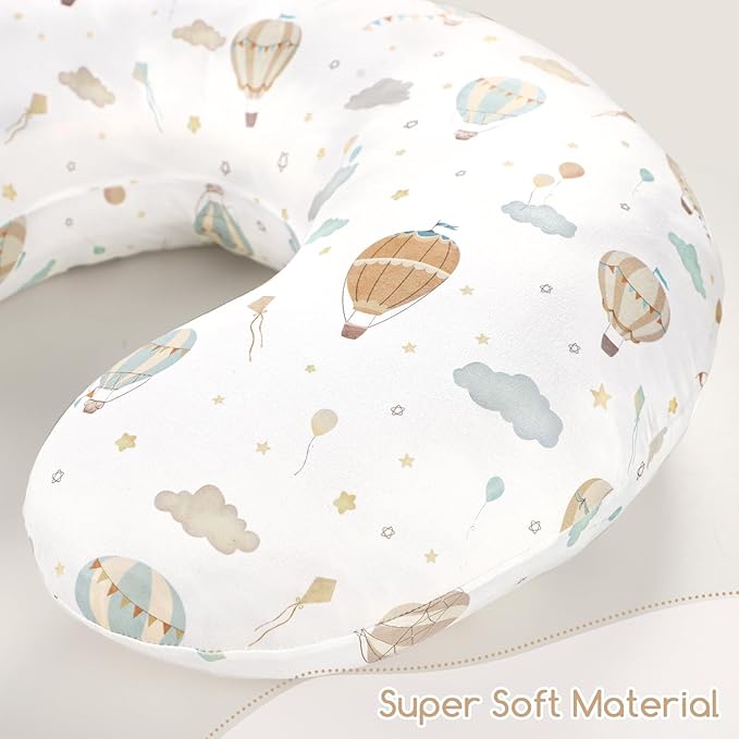 DILIMI Nursing Pillow Cover, Stretchy Removable Pillowcase for Breastfeeding Pillows, Ultra Soft Comfortable Slipcover for Baby Girl and Boy, Hot Air Balloon