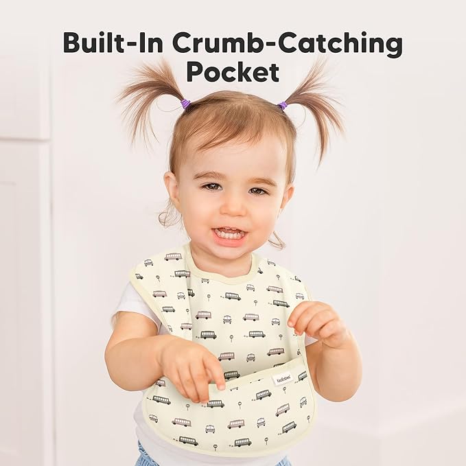 KeaBabies 3-Pack Waterproof Baby Bibs for Eating - Lightweight Toddler Feeding Bibs with Large Food Catcher, Mess Proof, Food-Grade Baby Eating Essentials, Easy to Put On & Clean (Vessels)