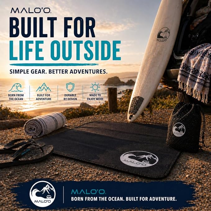Malo’o Changing Mat – 4mm Neoprene Waterproof Surf Changing Mat, 36” x 30” Portable Wetsuit Changing Pad with Mesh Storage Bag, Quick-Dry Outdoor Mat for Beach, Camping, Van Life & Travel