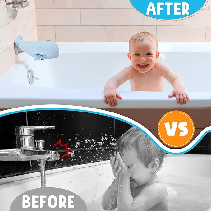 Bath Spout Cover, Baby Bathtub Faucet Cover, Universal Silicone Safety Guard with Anti-Slip Strap, Whale Design for Kids/Toddlers, Prevents Bumps & Scalds (Pink)