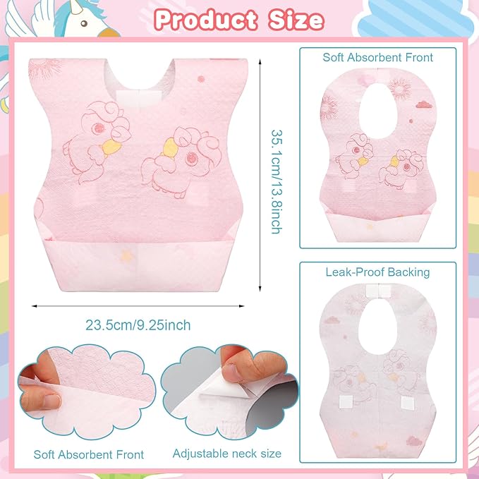 Shinymoon 100 Pcs Disposable Baby Bibs Individual Wrapped Travel Bibs Waterproof Food Catcher for Toddlers Girls Boys Feeding