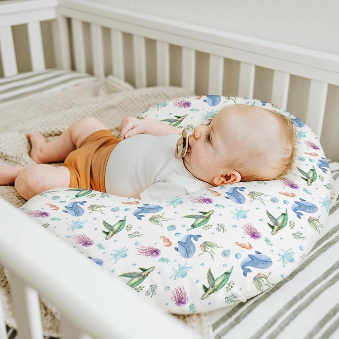 Boho Sea Animals Baby Nursing Pillow Covers for Boy Girl Sea Horse Turtle Whale Jellyfish Coral Nursing Pillow Slipcovers for Breastfeeding Pillows Soft Stretchy Removable Covers for Newborn Infant