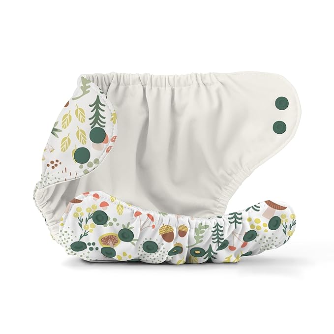 Esembly Cloth Diaper Cover - Reusable Swim Diaper, Waterproof, Breathable - Adjustable Outer Layer Over Absorbent Inner for Blowout Protection - Fantastic Funghi, Size 2 (18-35lbs)