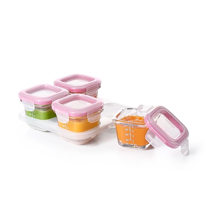 OXO Tot Glass Baby Blocks Food Storage Containers, Pink, 4 oz