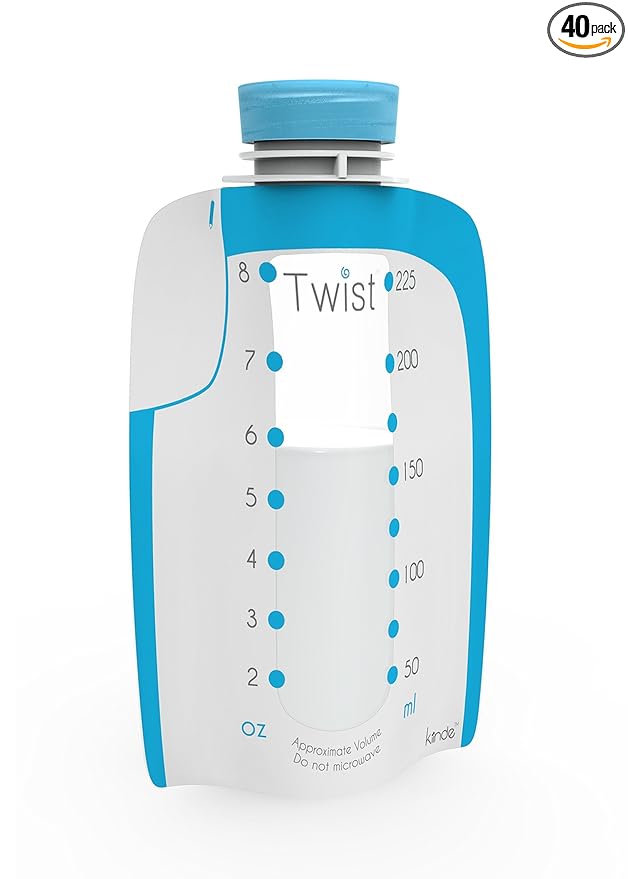 Kiinde Twist Pouch Direct-Pump Direct-Feed Twist Cap Breast Milk Storage Bag for Pumping, Freezing, Heating and Feeding, Pre-Sterilized, Breast Feeding Essentials, 8 Ounce, Pack of 40