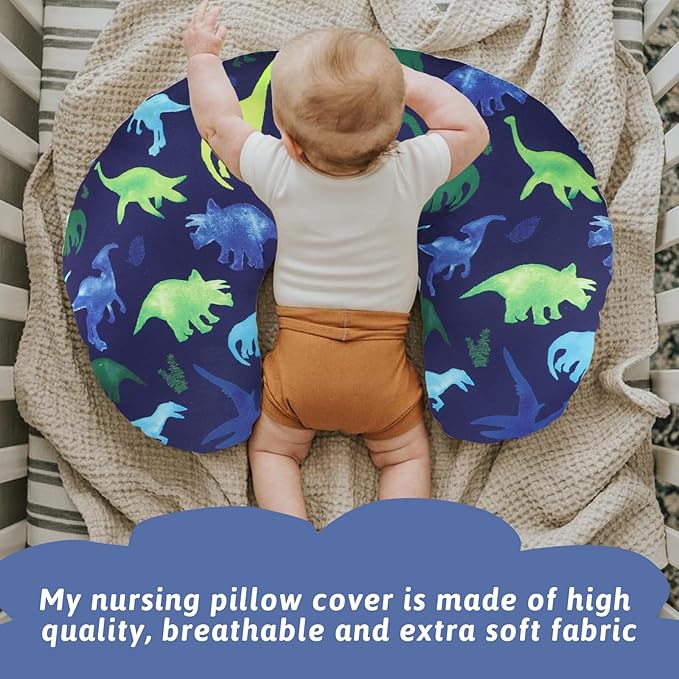 Nursing Cover 1 Pack, Stretchy Removable Breastfeeding Pillow Cover, Ultra Soft Snug Fits On Newborn Feeding Pillow Case for Baby Girls/Boys, Dinosaur