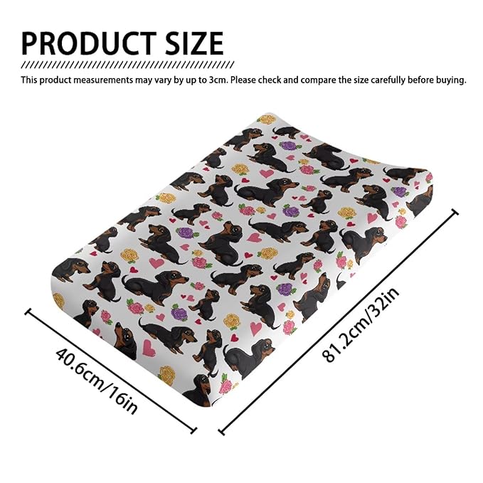 Dachshund Dog Cute Changing Pad Cover Baby Boy, Soft Stretchy Diaper Change Table Covers Fit 32'' x 16 ''Diaper Changing Table Mat Sheets, One Size, Rose Floral Change Mat Liners