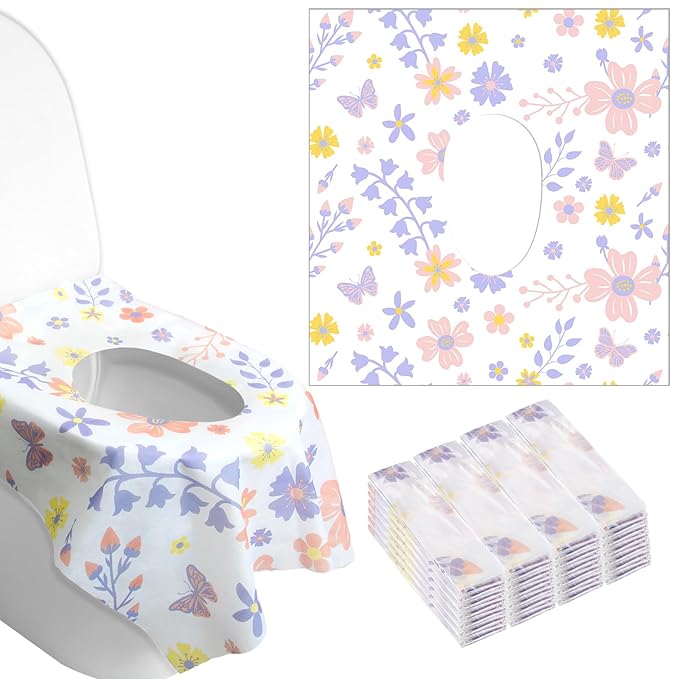 Preboun 40 Pack Toilet Seat Covers Disposable for Kids Extra Large Waterproof Toilet Seat Covers Toddler Potty Training Liners Individually Wrapped for Travel Public Restroom Essentials, Flower Design