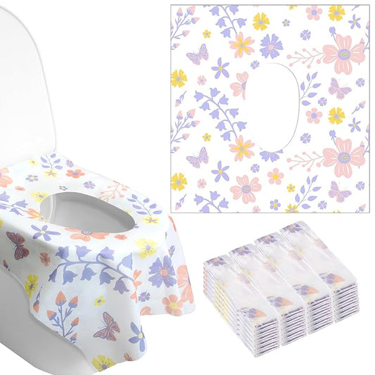 Preboun 40 Pack Toilet Seat Covers Disposable for Kids Extra Large Waterproof Toilet Seat Covers Toddler Potty Training Liners Individually Wrapped for Travel Public Restroom Essentials, Flower Design