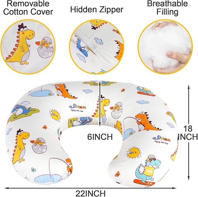 x-vesolje Nursing Pillow, Breastfeeding Pillow with Removable Cover, Ergonomic Breast Feeding Pillow, Baby Feeding Support Pillow for Mom Easier Breastfeeding- Original Size/Dinosaurs