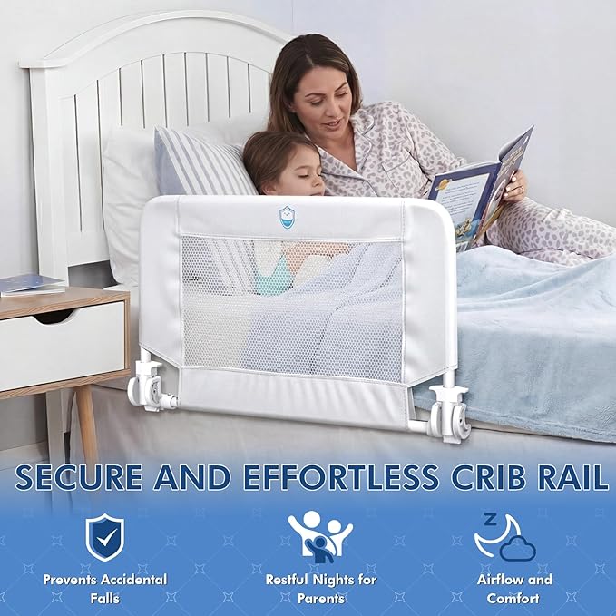 Salcod 33inch Universal Swing Down Crib Rail Guard, Convertible Crib Bed Rail for Toddlers, with Reinforced Wing Nut Safety System, Compatible with All Major Brand of Crib