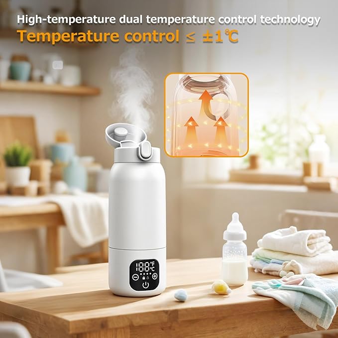 Portable Bottle Warmer for Travel,Dual Heating Modes for Breast Milk & Water,Fast Heating & Precise Temp Control,17 Ounces Portable Bottle Warmer,car,Airplane Journey,Outdoors Christmas Gifts