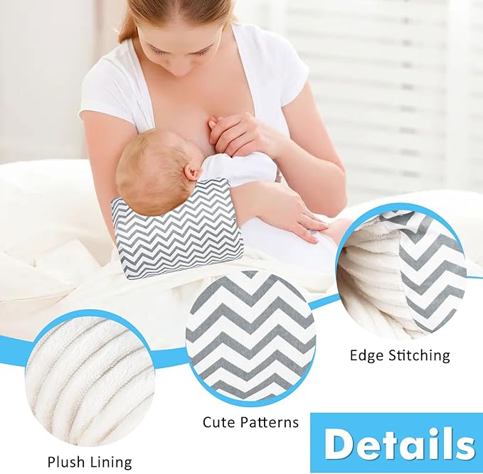 Baby Feeding Arm Pillow,Nursing Arm Pillows for Breastfeeding，Soft Cotton for Newborn, More Support for Mom and Baby,Portable and Washable,Ergonomic Nursing Essentials（Grey Stripe）