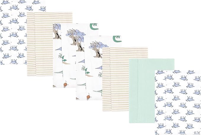 Luvable Friends Hudson Baby Flannel Burp Cloths 7pk, Pastel Dino