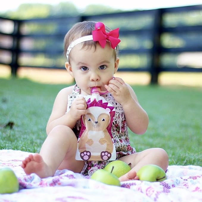 ChooMee Reusable Baby Food Pouches | BPA Free | Refillable Toddler Squeeze Pouches for Homemade Purees, Applesauce & Yogurt | Double Zipper, Easy Fill & Wide Bottom | 8CT, 5oz SnakPack FreshSquad