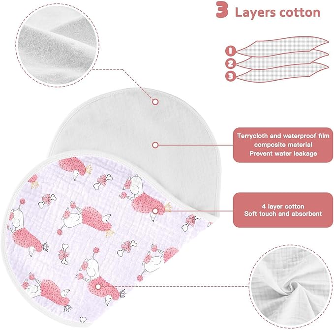 Muslin Burp Cloths for Baby Boys and Girls - 1-Pack Ultra Absorbent Cute Poodles Dog Muslin Washcloths, Newborn Towel, Milk Spit Up Rags, Burp Cloth Bib for Unisex, 22 x 11 Inch
