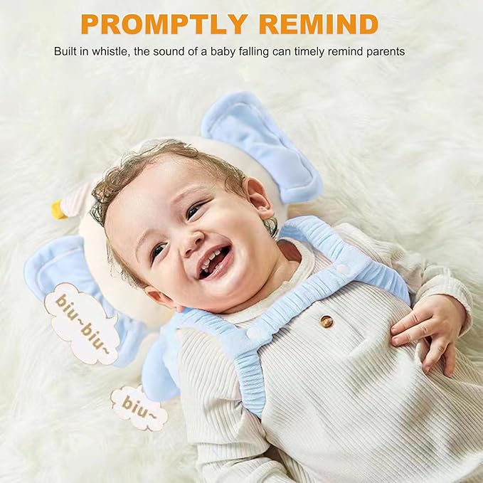 Baby Head Protector Backpack, Adjustable Baby Head Protection Backpack with Baby Knee Pads for Walking & Crawling, Soft, Breathable and Wearing Safety Baby Head Protector - Blue Elephant