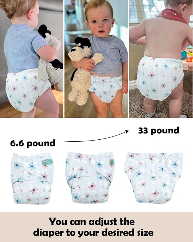 ALVABABY Cloth Diaper Covers 6pcs and 1 Wet Dry Bag, Washable Reusable Diaper Cover with Multi-Functional Bag, Cloth Diaper Shell for Prefold, Flat or Fitted Cloth Diaper Inserts 6NKZ08