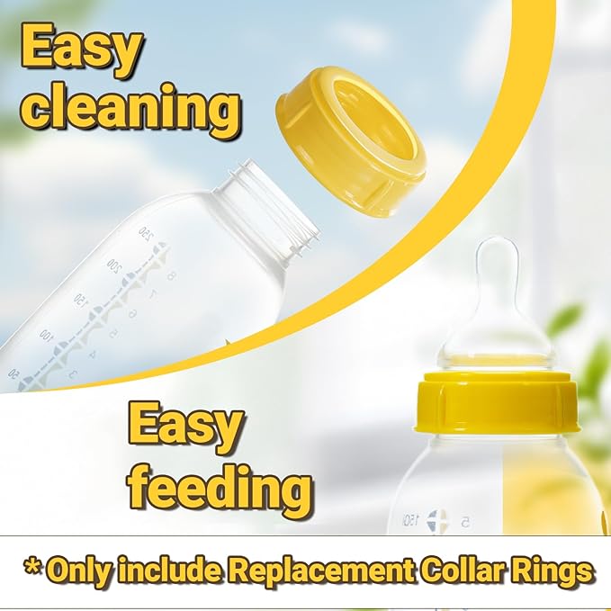 6PCS Replacement Collar Rings for Medela Bottles 5oz & 8oz,Bottle Caps Compatible with Plastic & Glass Bottles | Mess Free No Leak or Spill, BPA Free（No Bottle）