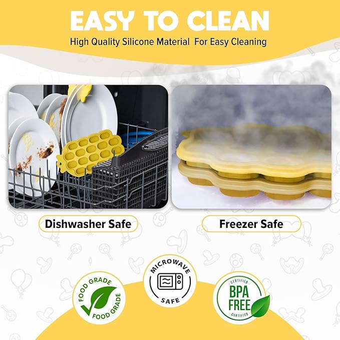 O’doe Silicone Baby Popsicle Molds & 2 Baby Food Feeders with 1 Clip, 1-Pack Freezer Tray with Lid, 18-Hole Popsicle Molds for Teething Relief, Includes 6 Extra Pacifiers, BPA Free