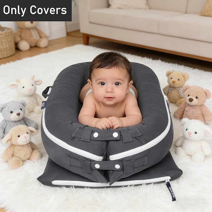 Organic Replacement Cover with Waterproof Pad | Premium Quality Spare Cover Certified Organic Cotton | [Fits Dockatot Deluxe + Docks] (Cover Only) (Charcoal, Waterproof Organic Cotton)