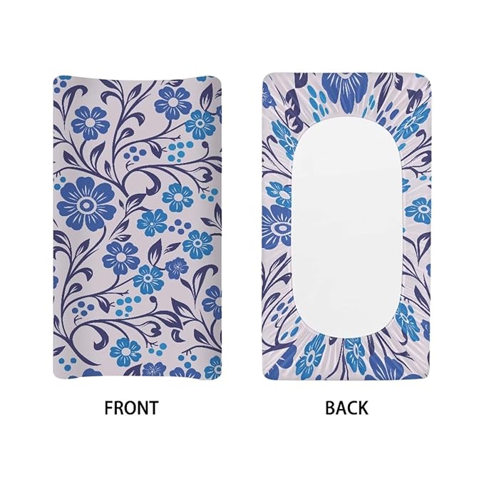 Blue Flower Print Changing Pad Cover for Baby Girls Boys Comfort Diaper Change Table Pad Covers Soft Changing Pad Sheets