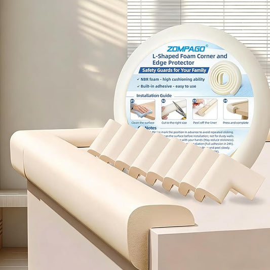 ZOMPAGO Baby Proofing Edge Protector,8 Corner Guards Foam L-Shape Self-Adhesive Corner Guards,Baby Crib Bumper Pad,Wall & Corner Protector Baby,Foam Corner Protectors for Nursery Kitchen Fireplace