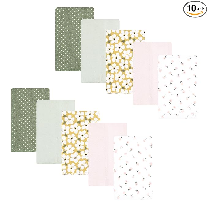 Hudson Baby Unisex Baby Flannel Burp Cloth 10pk, Sage Floral, One Size