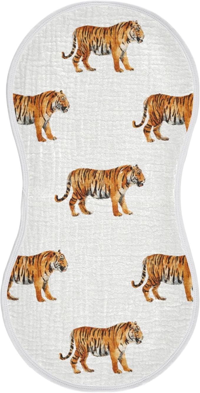 Tropical Tigers Animal Grey Burp Cloths Baby Boys Girls Absorbent Soft Cotton Burping Cloths Rags, 1 Pack