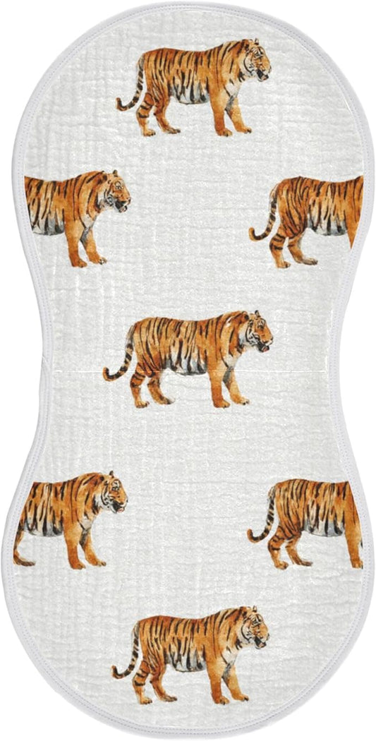 Tropical Tigers Animal Grey Burp Cloths Baby Boys Girls Absorbent Soft Cotton Burping Cloths Rags, 1 Pack