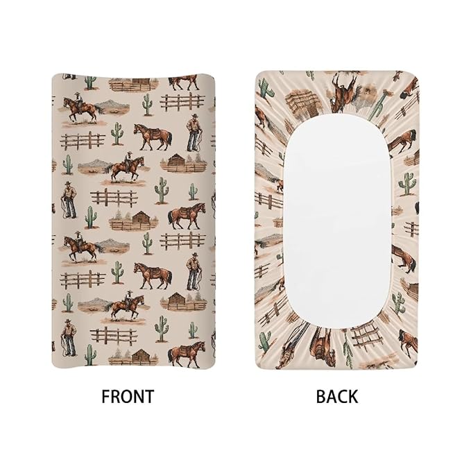 ZDCUSTOM Changing Pad Cover Stretchy Soft Diaper Change Table Sheets Western Cowboy Cactus Changing Table Covers Fits 32"x16" Contoured Pad