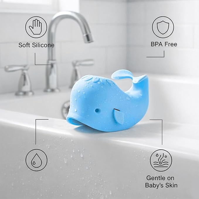 Bath Spout Cover for Bathtub - Protects Baby from Bumping Head During Bathing Time Baby Faucet Cover Universal Faucet Protective Cover Whale Design