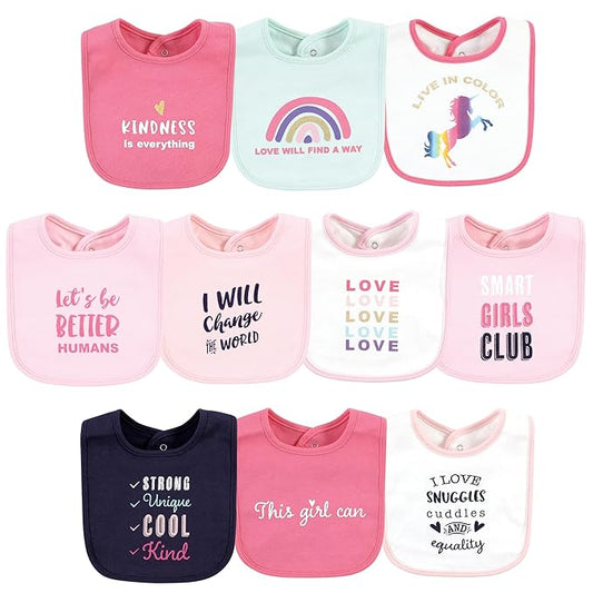 Hudson Baby Unisex Baby Cotton Bibs, Empowerment, One Size