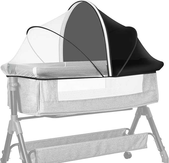 Bassinet Net Cover for Baby to Keep Insects/Bugs/Cats Out, Mosquito Net for Bassinet to Block Light with Two-Way Zippers, Breathable Mesh Holes, Ink-Shadow White