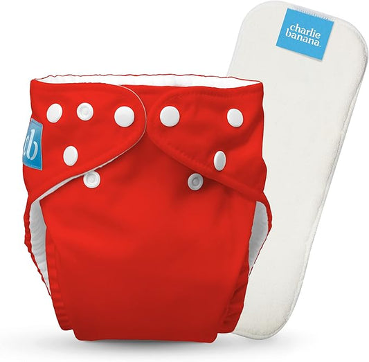 Charlie Banana Cloth Diapers, Reusable, Washable, Adjustable One Size Diaper, for Babies and Toddlers, with Absorbent Insert - Red, 1 Pack