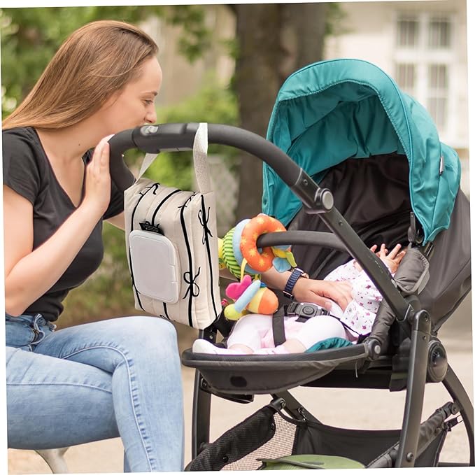 Striped Bow Cotton Wipes Dispenser Refillable Wipes Bag with Handle Portable Hanging Travel 5.1x2.4x9.5inchBaby Dispenser