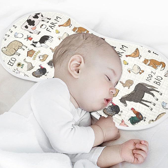 Kigai Farm Animals Muslin Baby Burp Cloths - Super Absorbent and Soft Burping Rags - Cotton Burp Clothes Set for Boys and Girls, 4 Pack