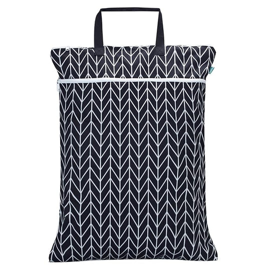 Teamoy Travel Hanging Wet Dry Bag Organizer (24.7 x 18 inches) with Two Compartments for Cloth Diaper, Laundry, Swimsuits and More, Easy to Hang Everywhere(L, Black Arrow)