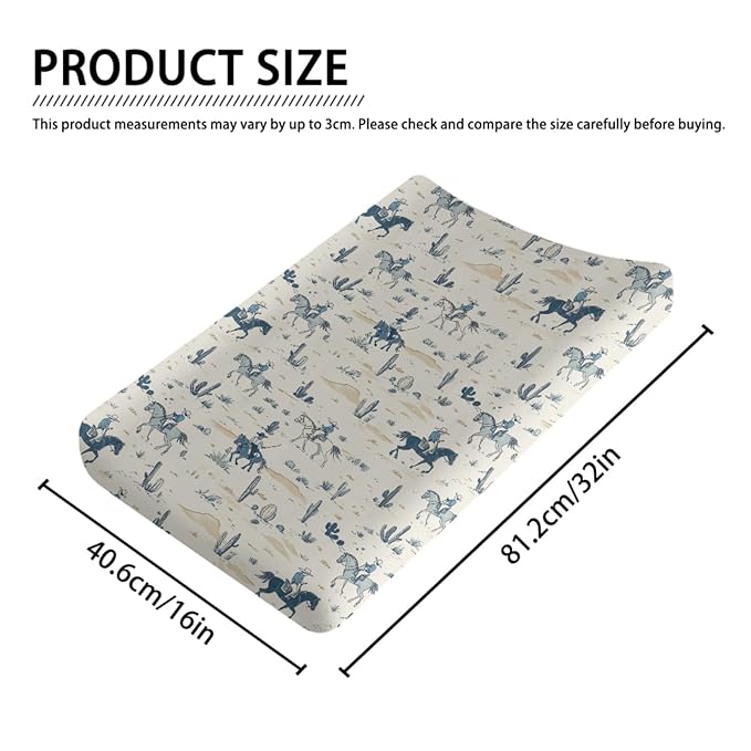 Western Horse Cactus Mountains Pattern Baby Changing Pad Cover, Unisex Western Nursery Diaper Changing Table Pad Mat Sheet for Boys-16x32