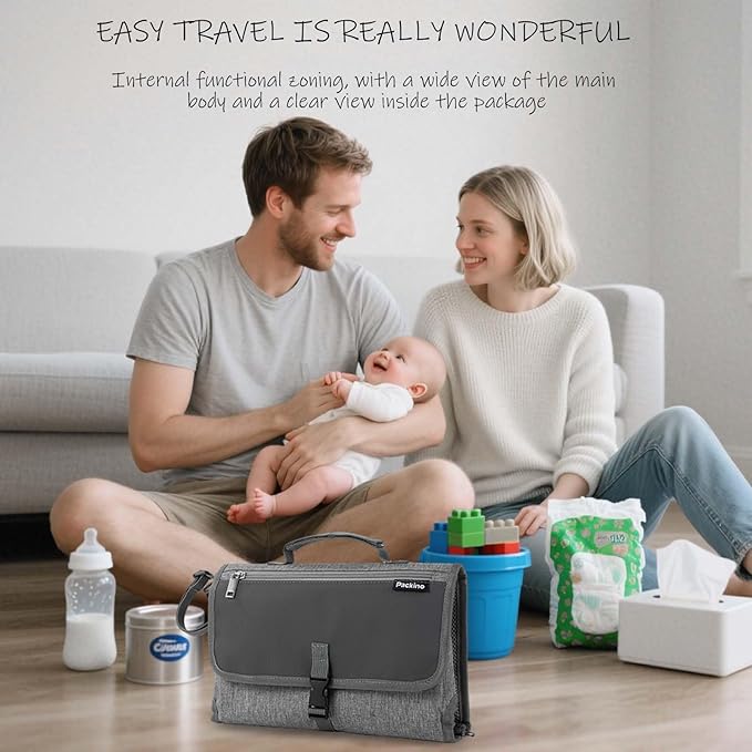 Baby Portable Diaper Changing Pad - Baby Diaper Changer Travel Bag with Wipes Pocket, Smart Design Portable Changing Mat, Infant Travel Station Kit, Gift for Newborn Girl & Boy - Grey