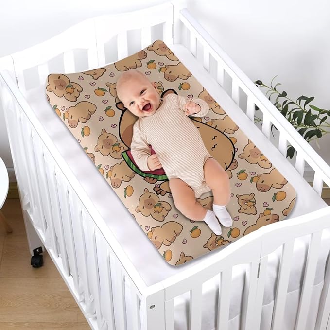 Cute Baby Changing Pad Cover Capybara Baby Diaper Change Table Pad Covers 32 * 16 Inch Easy to Install Cradle Mattress Sheets Nursery Decor