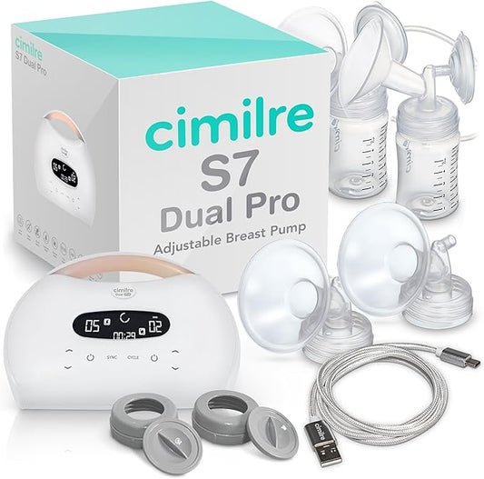 S7 Dual Pro Rechargeable Breast Pump by Cimilre, Customizable Pump Sessions w/Dual Motors, Multiple Cycle Speeds, & Hospital Strength Suction Levels, Double Electric Breast Pump