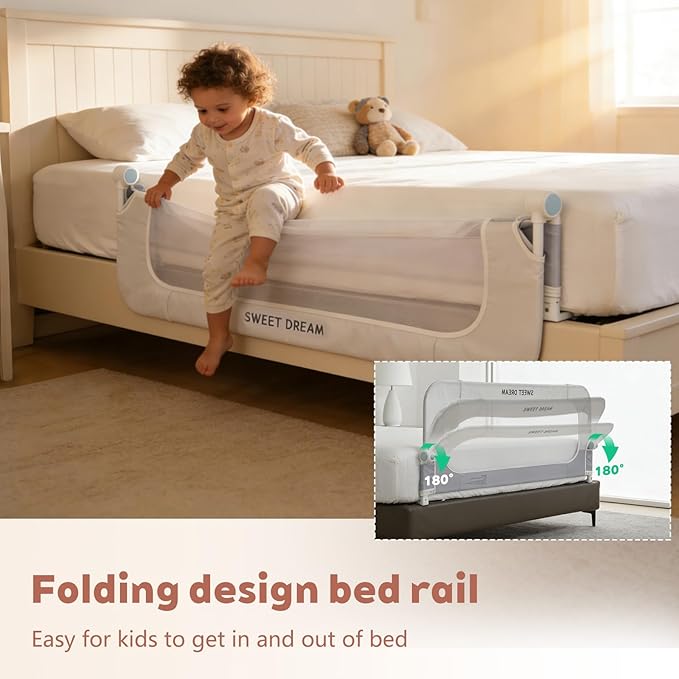 Bed Rail for Toddlers, 59in Folding Toddler Bed Rail Guard with Reinforced Anchor System & Sturdy Metal Frame, Portable Bed Railing for Baby Fits Crib,Twin, Queen & King Bed, Breathable Mesh