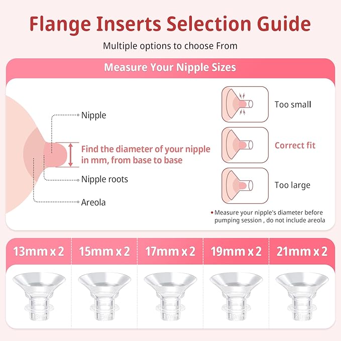 Electric Breast Pump Flange Inserts 21 mm 8PCS for 24 mm Shields Flange/Shield of Most Pumps, BPA Free Inserts,Hands-FreeBreast Pump,Sealed,Reduce 24mm Tunnel Down to Other Size