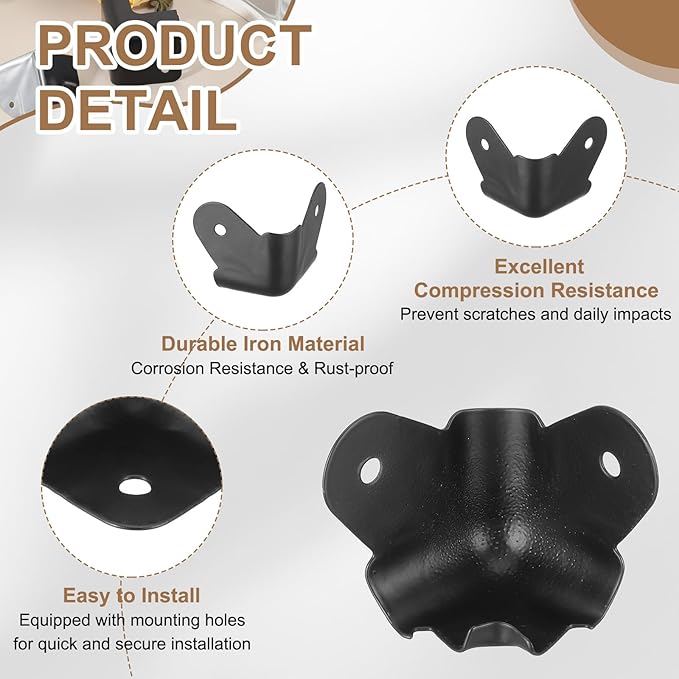 uxcell 8 Pcs 1.85" x 1.85" Speaker Corner Protectors, Iron Box Corner Edge Guard for Speaker, Guitar, Stage, Cabinets, Accessories Replacement, Black