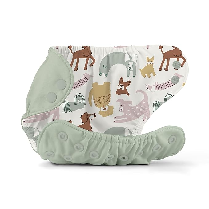Esembly Cloth Diaper Cover - Reusable Swim Diaper, Waterproof, Breathable - Adjustable Outer Layer Over Absorbent Inner for Blowout Protection - Sea Glass, Size 2 (18-35lbs)